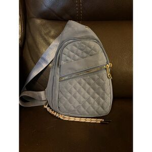 Iris & Rainbow Quilted Crossbody Bag Blue Gray 59" Long Strap Rainbow Boutique